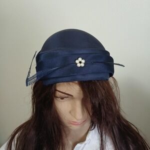 Vintage 50s navy blue asymmetrical cocktail hat